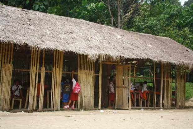 Murid SDN 005 Pagar Mayang Rohul Belajar di Bawah Pohon Sawit