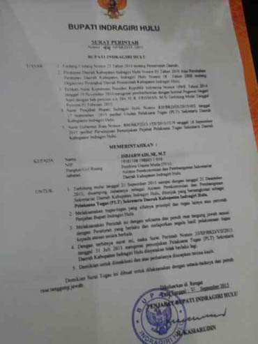Isdjarwadi Resmi Gantikan Agusrianto sebagai Plt Sekdakab Inhu