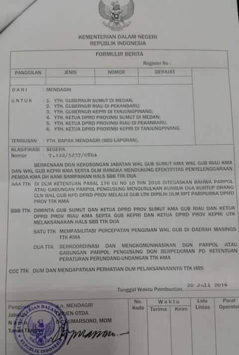 Sudah Sepekan Mendagri Desak Gubri Isi Posisi Wakil Gubernur 