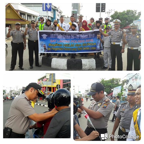 HUT ke-61 Polantas, Wakapolres Inhil Pimpin Pembagian Helm ke Masyarakat 