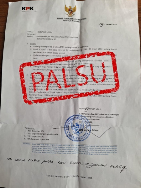 Ini Kata KPK Soal Surat Pemberitahuan Dimulainya Penyidikan (SPDP) Palsu Beredar di Media Online. 