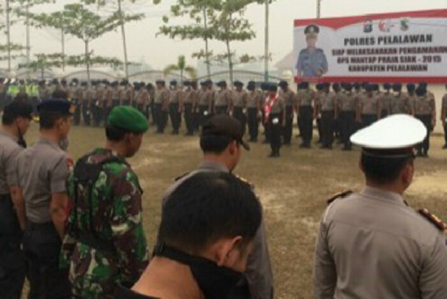 Satu Kompi Brimob Polda Sumut Turun di Pelalawan Bantu Pemadaman