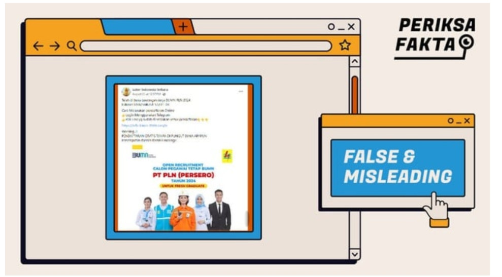 Hati hati ! Unggahan Soal Rekrutmen PLN pada Agustus 2024 adalah Hoax dan Menyesatkan (false and misleading).